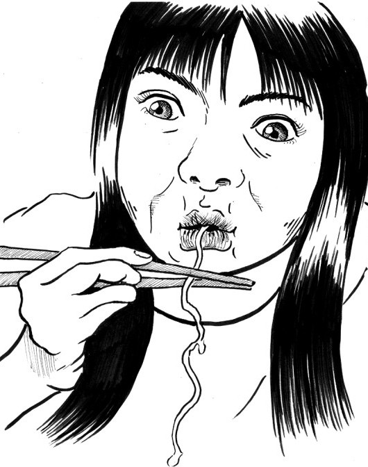 麺類を１本ずつ食べる糞ぶりっ子女(｀Δ´)/：コメント1